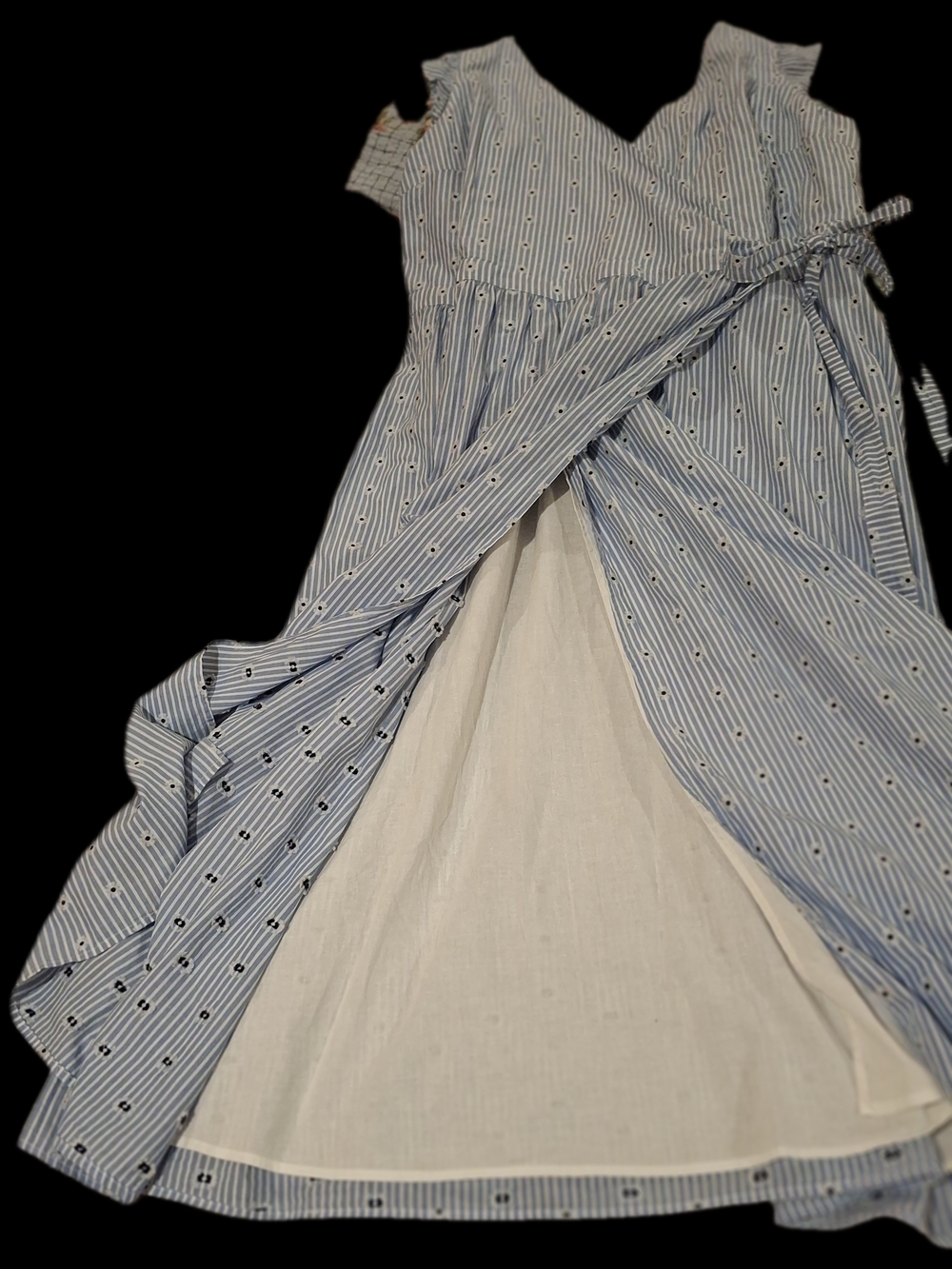 LOFT Blue and White Striped Wrap Maxi Dress with Tie - Picture 4 of 15